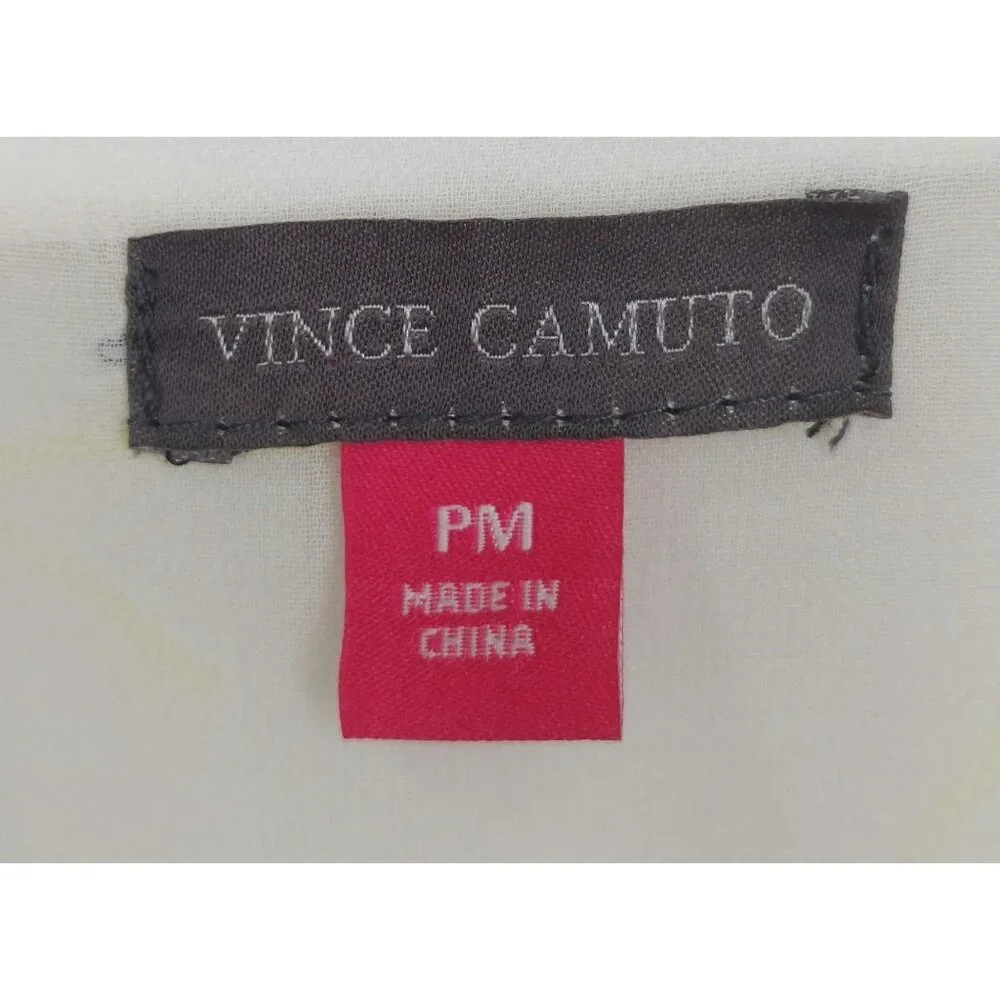 Vince Camuto Women's Yellow/White Abstract Print Smocked Ruffled Dress Size PM - Picture 3 of 12